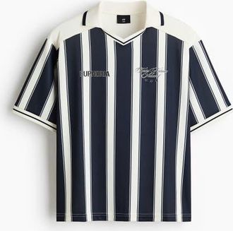 H&M Loose Fit Football Shirt in Navy Blue/striped at Nordstrom, Size Xx-Large