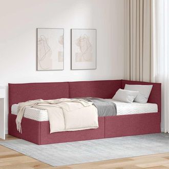 vidaXL Estructura De Cama Esquina Con Colch&oacute;n 2 Uds. Rojo Vino Vidaxl
