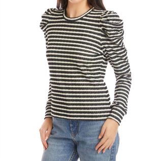 Fifteen Twenty Leila Puff Sleeve Long Sleeve Top In Striped