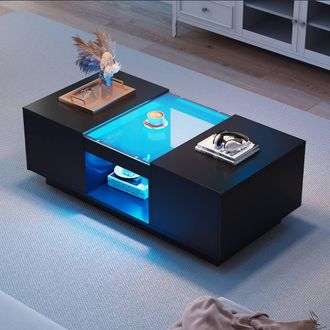 Matteo Modern Black LED Coffee Table - Storage, RGB Lighting & Drawers