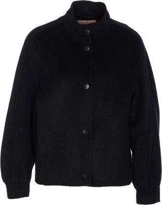Twin-Set Black Cropped High-Collar Wool-Blend Bomber Jacket