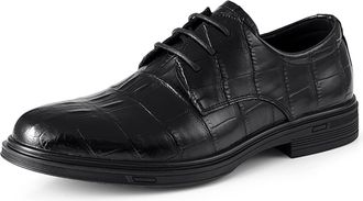 Generic Oxford Shoes for Men Lace Up Plaid Black Burnished Toe Derby Shoes Leather Non Slip Block Heel Anti-Slip Rubber Sole Prom(Black,6.5 UK)