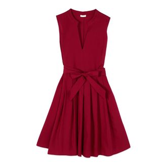 Oltre Flare Jurk in Popeline - Dames - Korte kleedjes - Rood - 4XL - Katoen - Kleedjes