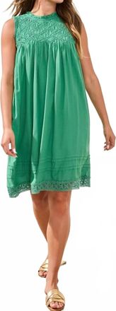Tribal Smocked Flowy Sleevess Dress In Grass