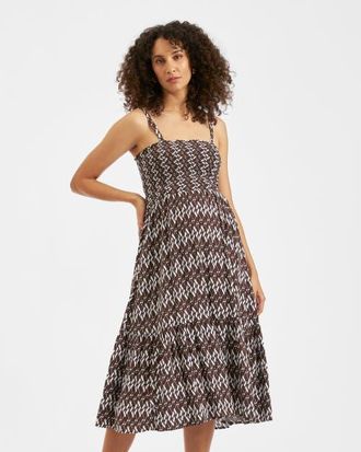 Ripe Grace Shirred Dress in Chocolate /White at Nordstrom, Size X-Small Au