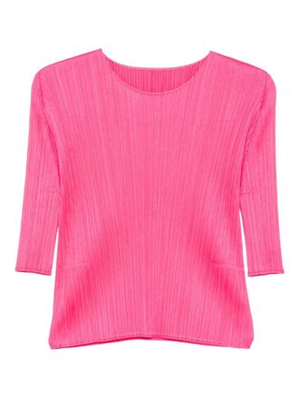Pleats Please Issey Miyake pleated three-quarter sleeve t-shirt - women - Polyester - 5 - Pink