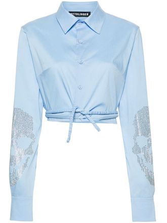 Ottolinger rhinestone-embellished wrap shirt - women - Cotton/Polyamide/Spandex/Elastane - M - Blue