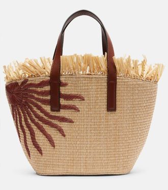 Farm Rio Basket Small fringed leather-trimmed tote bag