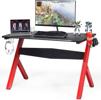 Costway Costway - Escritorio De Gaming, Escritorio Para Ordenador, Mesa Videojuegos Con Portavaso Porta Cascos Y Alfombrilla Para Rat&oacute;n