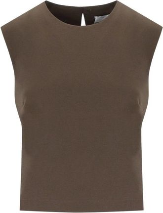 Harris Wharf London Tops, Dames, Bruin, S, Taupe Bruine Mouwloze Ronde Hals Top