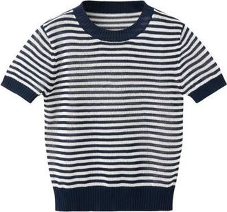 Mango Stripe Crop Sweater in Dark Navy at Nordstrom, Size X-Small