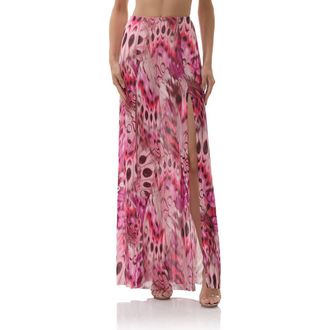 AFRM Batien Printed Mesh Maxi Skirt in Berry Butterfly at Nordstrom Rack, Size Small