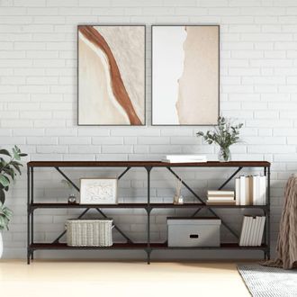 vidaXL Vidaxl - Mesa Consola Hierro Madera Ingenier&iacute;a Roble Marr&oacute;n 180x30x75 Cm