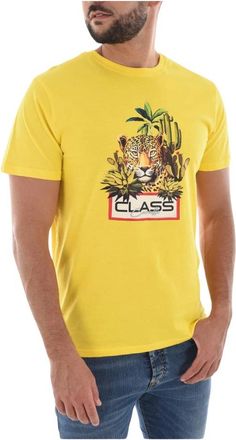 Cavalli Geel Logo Print T-Shirt - Heren - T-shirts - Geel - M - Katoen - Tops