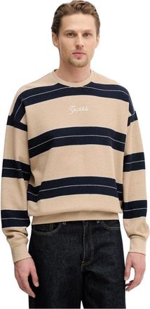 Guess Gestreepte Trui - Heren - Ronde hals truien - Bruin - XL - Katoen - Truien & Vesten