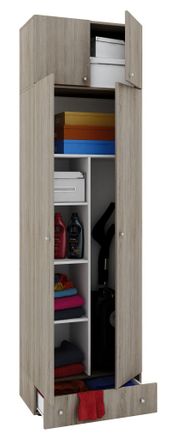 ebuy24 Vcm Gabinete De Escoba De Madera 6 Compartimentos Dimensiones: An. 70 X Al. 237 X T. 40 Cm Gabinete Para El Hogar Armario Multiusos Adjunto Con 2 Puer