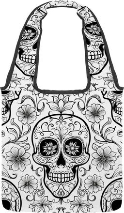 Generic Art Dark Suger Skull Reversible Canvas Shoulder Tote - Double-Sided Print, 12oz Cotton, 27cm Drop, Fold-Flat Bag for Travel, Shopping, Street Outings