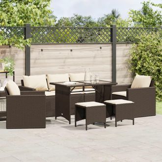 vidaXL Set Sof&aacute;s De Jard&iacute;n 6 Piezas Y Cojines Rat&aacute;n Sint&eacute;tico Marr&oacute;n Vidaxl