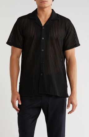 T.R. Premium Textured Stripe Button-Up Shirt in Black at Nordstrom Rack, Size Xx-Large