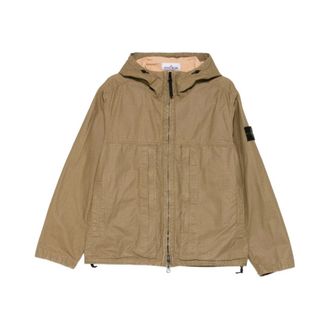 Stone Island Light Jackets, male, Green, Size: L Giacca con cappuccio