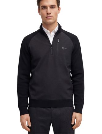 HUGO BOSS Boss Green Civic trui zwart effen half zip normale fit