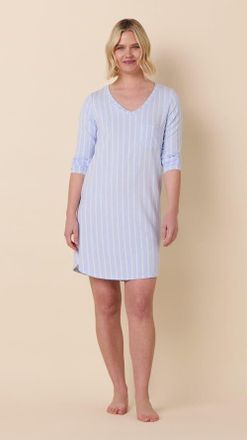The Cats Pajamas Pima Knit Long-Sleeved Sleep Shirt in Heritage Stripe Blue at Nordstrom, Size X-Large