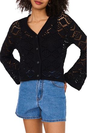 Vince Camuto Open Stitch Cotton Cardigan in Rich Black at Nordstrom, Size X-Small