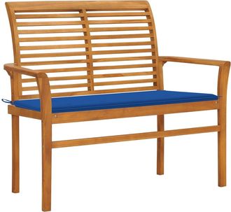 vidaXL Vidaxl - Banco De Jard&iacute;n Madera Maciza Teca Con Coj&iacute;n Azul Regio 112 Cm