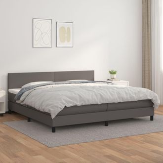 vidaXL Vidaxl - Cama Box Spring Con Colch&oacute;n Cuero Sint&eacute;tico Gris 200x200 Cm
