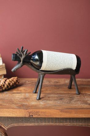 Kalalou Cast Iron Reindeer Wine Bottle Holder