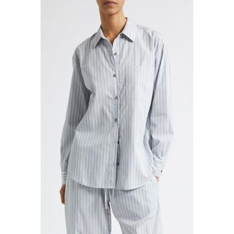 Leset Yoshi Stripe Cotton Button-Up Shirt in Sterling Stripe at Nordstrom, Size X-Small
