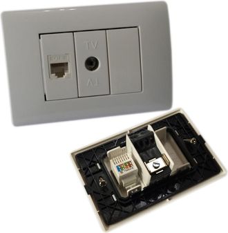 Trade Shop Trade Shop - Placca Placchetta 3 Posti Completa 1 Presa Tv 1 Presa Ethernet Rj45 Incasso 503