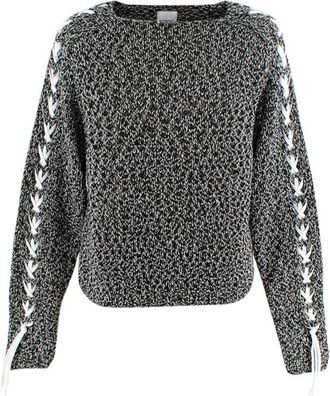 Sasquatchfabrix Shoe-Laced Stitched Two Tone Wool Sweater Size M