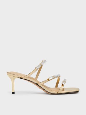 Charles & Keith Jessy Leather Gem-Bow Heeled Sandals