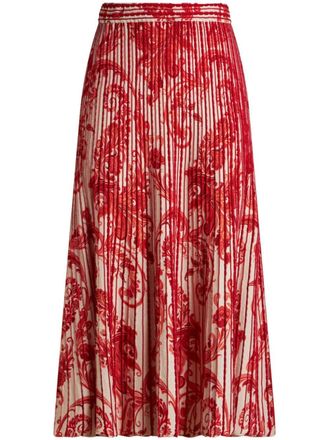 Etro paisley-print pleated midi skirt - Red