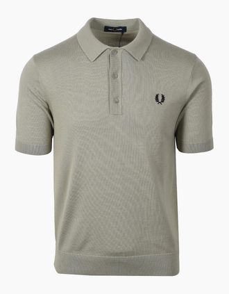 Fred Perry Mens FRED PERRY COTTON KNITTED SHIRT SEAGRASS - Size: 38