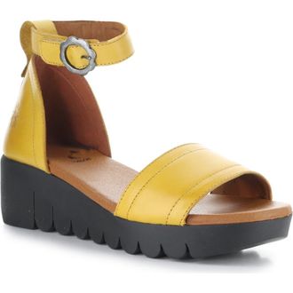 FLY London Voik Ankle Strap Platform Wedge Sandal in Mustard at Nordstrom, Size 10-10.5Us