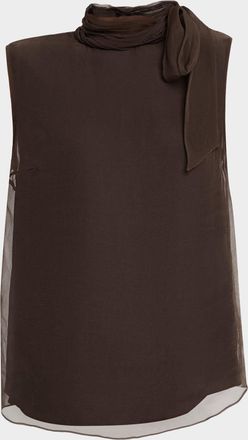 Brunello Cucinelli Crispy Silk Chiffon Tie Blouse