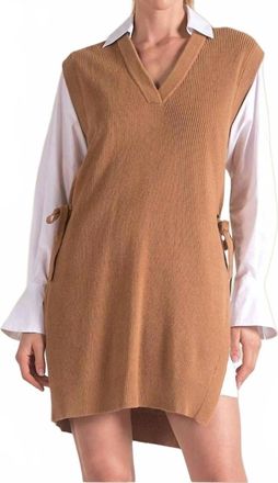Elan Sweater V-Neck Dress In Brown
