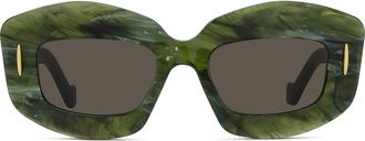 Loewe Silver Screen 49mm Rectangular Sunglasses in Shiny Green Marble at Nordstrom