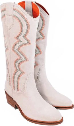Penelope Chilvers Womens Sun Salutation Embroidered Cowboy Boots In Chalk Multi