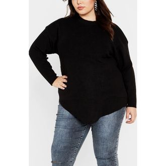 City Chic Madison Mock Neck Asymmetric Sweater in Black at Nordstrom