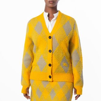 Burberry Argyle Diamond Patterned Rib Trim Cardigan, Size X-Small
