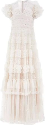 Needle & Thread Vivian sequin ruffled dress - White