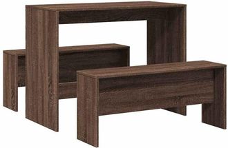 vidaXL 3 Piece Dining Table and Bench set Brown Oak Engineered Wood Vidaxl