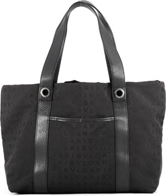 Bulgari Black Canvas Leather Handbag Tote Bag (Pre-Owned)