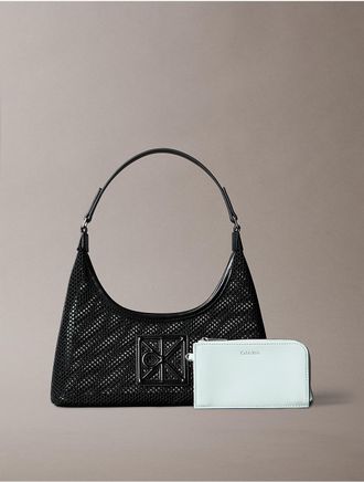 Calvin Klein Womens Emblem Logo Mesh Shoulder Bag - Black