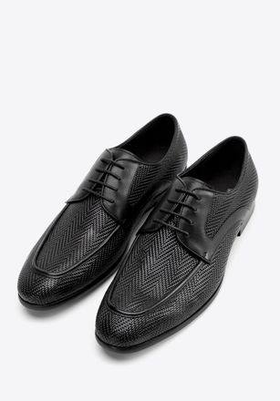 Wittchen Heren Derby schoenen van echt leer met vlechtwerk, zwart