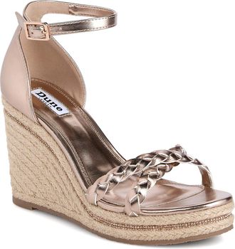 Dune London Womens Dune Khai Plait Detail Embellised Wedge Sandals in Rose Gold