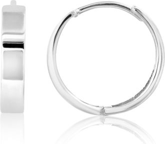 MAX + STONE 14K Yellow Gold 14mm Flat Style Huggie Hoop Earrings with Hidden Post Hinged Closure